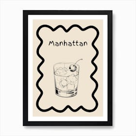 Manhattan Cocktail Doodle Poster B&W Art Print