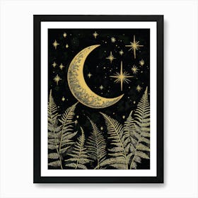 William Morris Moon Stars And Ferns Plants Vintage  Art Print