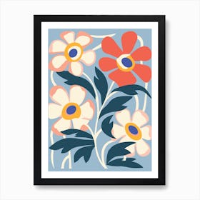 Flowers On A Blue Background 1 Art Print