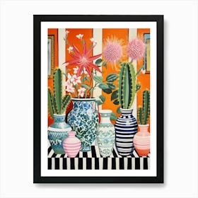 Cactus Painting Maximalist Still Life Zebra Cactus 2 Art Print