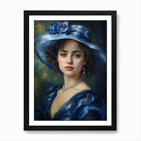 Portrait Of A Woman In Blue Hat Art Print