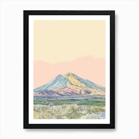 Mount Vesuvius Italy Color Line Drawing (6) Art Print