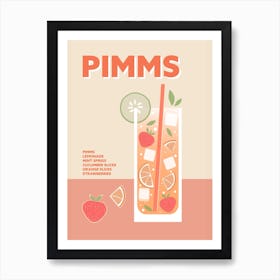 Pimms Cocktail Pink Colourful Drink Wall Art Print