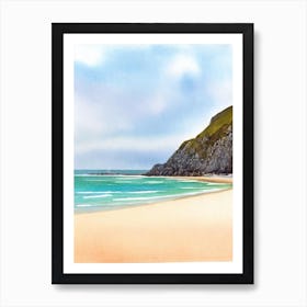 Porthcurno Beach, Cornwall Watercolour Art Print