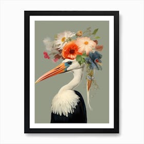 Bird With A Flower Crown Stork 1 Art Print