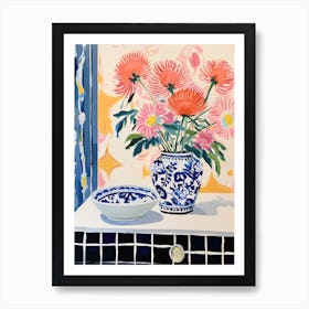 Bathroom Vanity Painting With A Peacock Flower Bouquet 1 Art Print