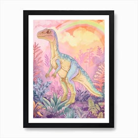 Pastel Rainbow Compsognathus Dinosaur Art Print