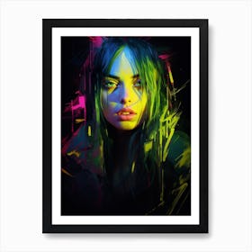 Billie Eilish Neon Portrait 3 Art Print