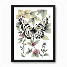 Butterfly And Flowers 2 Art Print