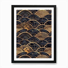 Gold And Black Waves Art Print