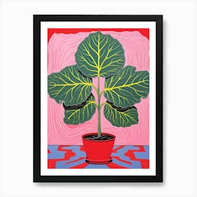 Pink And Red Plant Illustration Fiddle Leaf Fig 3 Art Print