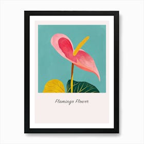 Flamingo Flower Square Flower Illustration Poster Art Print