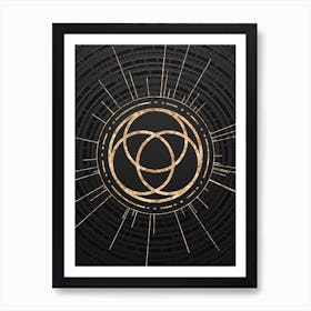 Geometric Glyph Symbol in Gold with Radial Array Lines on Dark Gray n.0135 Art Print