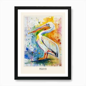 Pelican Colourful Watercolour 3 Poster Art Print