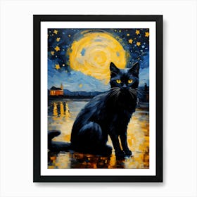 Black Cat In The Moonlight 2 Art Print