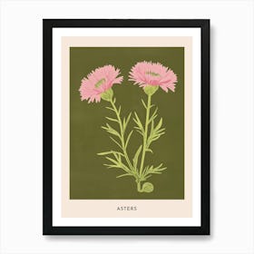 Pink & Green Asters 4 Flower Poster Art Print