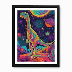 Neon Dinosaur Space Illustration 2 Art Print