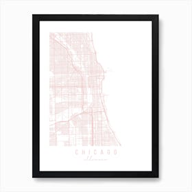 Chicago Illinois Light Pink Minimal Street Map Art Print