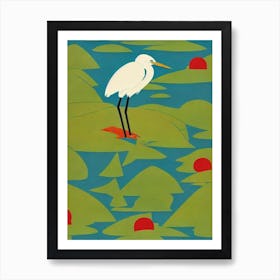 Egret Midcentury Illustration Bird Art Print