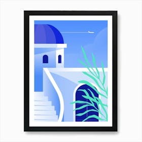 Santorini Island. Boho travel art. Santorini, Greece poster — boho travel poster Art Print