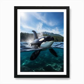 Aqua Blue Realistic Orca Whale Spraying Water Art Print