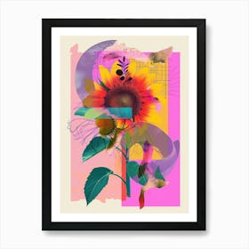 Sunflower 4 Neon Flower Collage Art Print