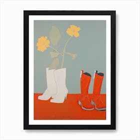 A Painting Of Cowboy Boots With Yellow Flowers, Pop Art Style 6 Art Print