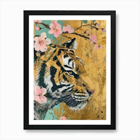 Tiger With Cherry Blossoms Art Print