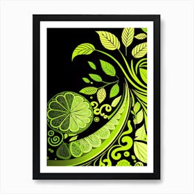 Lime and Black Abstract Botanical Art Print