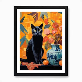 Bluebell Flower Vase And A Cat, A Painting In The Style Of Matisse 0 Art Print