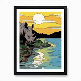 Rhino In The Wild Geometric Block Colour Illustration 1 Art Print