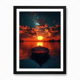 Sunset With A Boat 4 Art Print