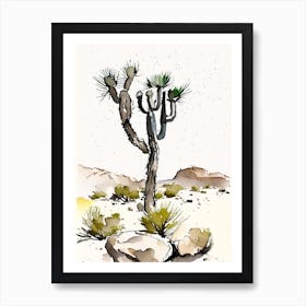 Joshua Tree In Rocky Landscape Minimilist Watercolour  (4) Art Print