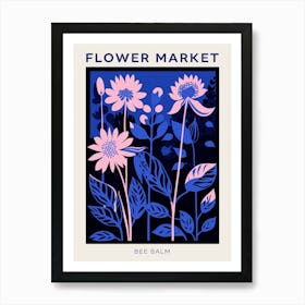 Blue Flower Market Poster Bee Balm 2 Art Print