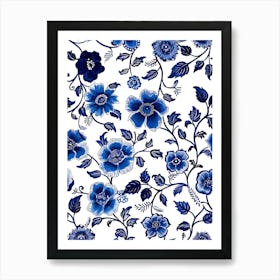 Blue And White Floral Pattern 19 Art Print