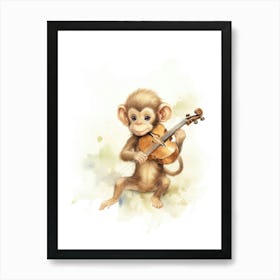 Monkey Painting Playing An Instrument Watercolour 2 Art Print