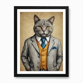 Cat In A Suit 10 Art Print