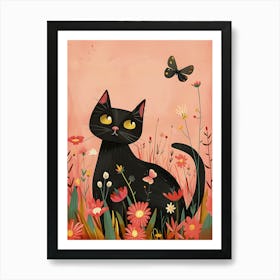 Black Cat In The Meadow Art Print