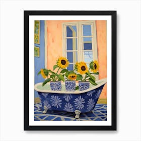 A Bathtube Full Of Sunflower In A Bathroom 1 Art Print