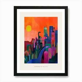 Colourful Dinosaur Cityscape Painting 6 Poster Art Print