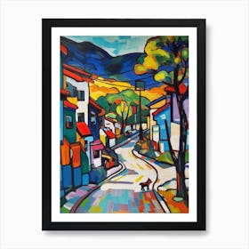 Painting Of A Street In Seoul South Korea With A Cat In The Style Of Fauvism  2 Art Print