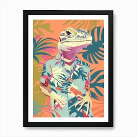 Lizard In A Floral Shirt Modern Colourful Abstract Illustration 1 Art Print
