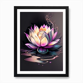 Blooming Lotus Flower In Lake Graffiti 3 Art Print