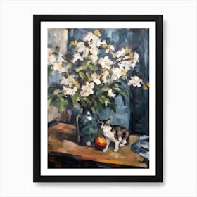 Flower Vase Orchids With A Cat 3 Impressionism, Cezanne Style Art Print