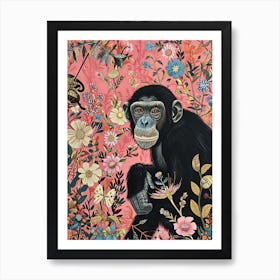 Floral Animal Painting Bonobo 1 Poster