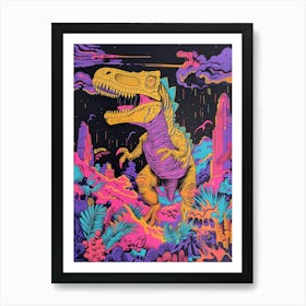 Dinosaur Teal Lilac Cityscape Jurassic Illustration Art Print