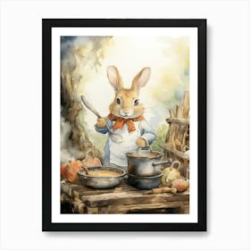 Bunny Cooking Luck Rabbit Prints Watercolour 3 Art Print