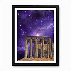 Ruins Space Digital Collage Architecture Purple Stars Galaxy Art Print