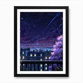 Paris Night Sky Anime aesthetic 1 Art Print