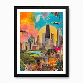 Chicago   Retro Collage Style 2 Art Print